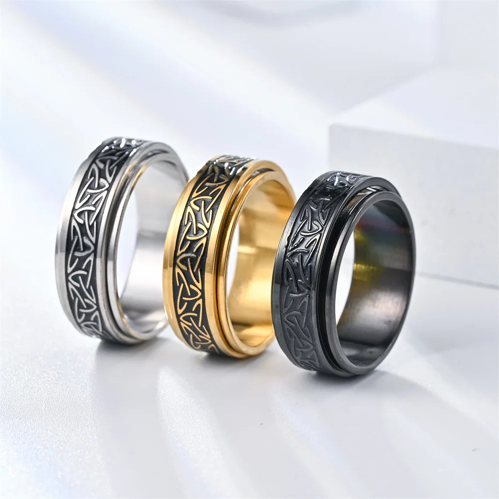 Viking Celtic Knot Rune Fidget Ring | Rotating Stainless Steel