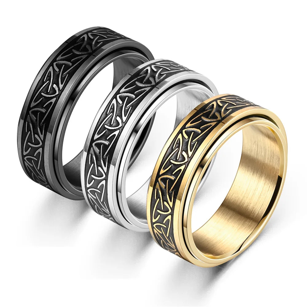 Viking Celtic Knot Rune Fidget Ring | Rotating Stainless Steel