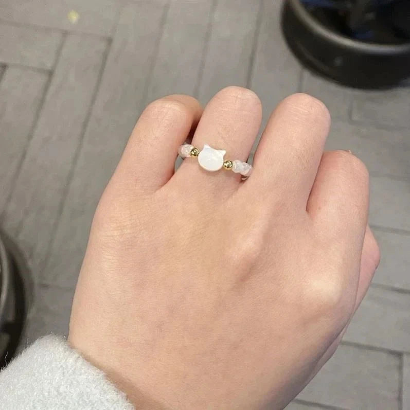 Moonstone Obsidian Fidget Ring | Minimalist Cat Design Jewelry