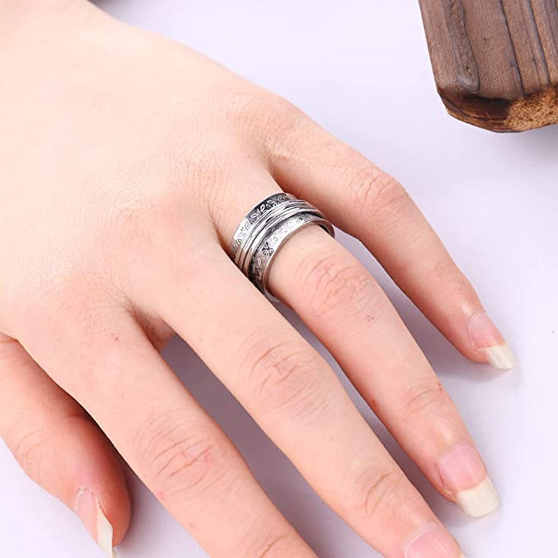 Stainless Steel Wide Band Anxiety Fidget Ring