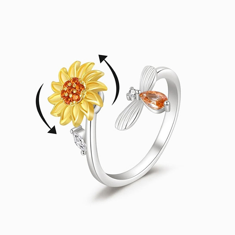 Sunflower Bee Anxiety Fidget Ring