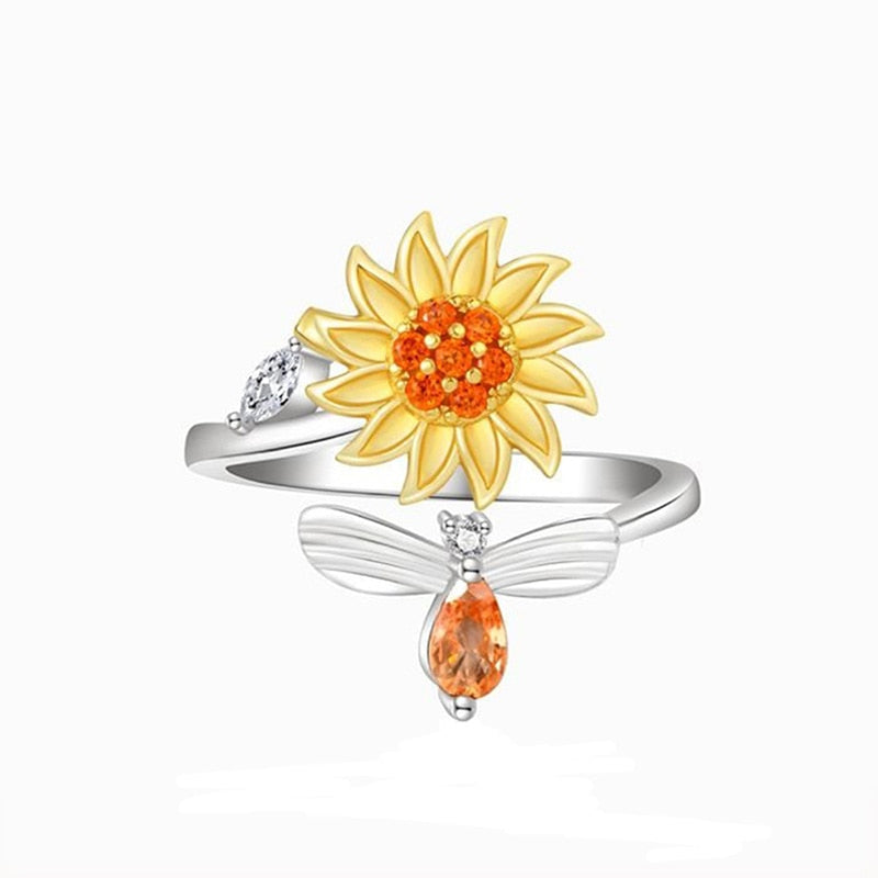 Sunflower Bee Anxiety Fidget Ring
