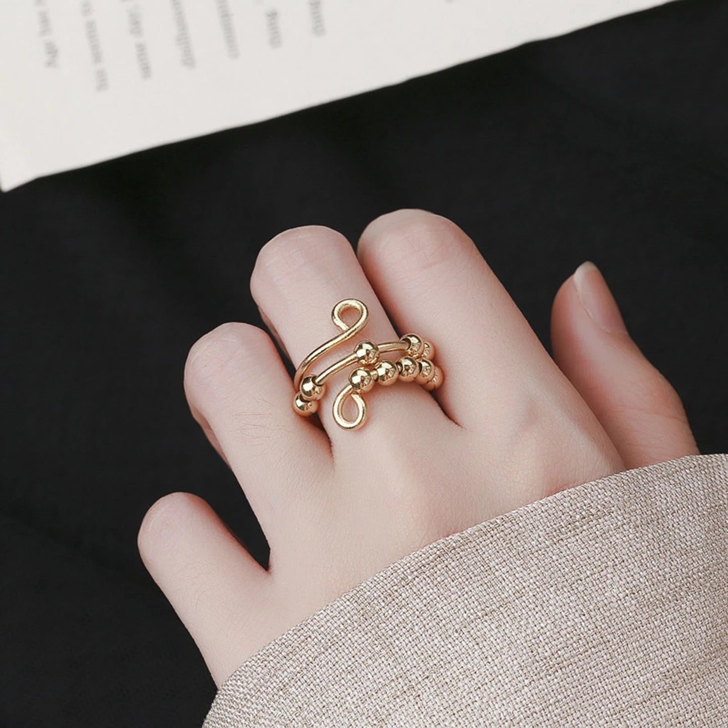 Adjustable Fidget Bead Ring - Sterling Silver Handmade Band
