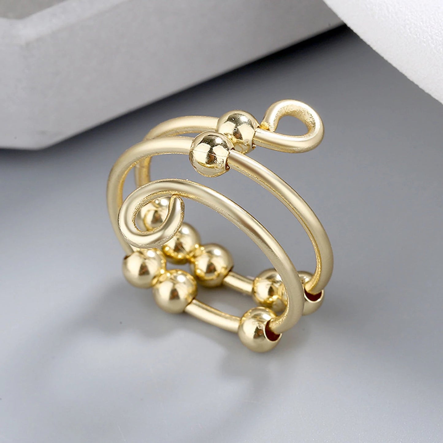Adjustable Fidget Bead Ring - Sterling Silver Handmade Band
