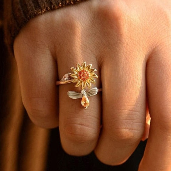 Sunflower Bee Anxiety Fidget Ring