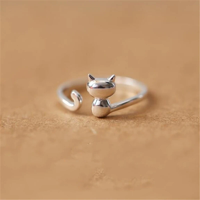 925 Sterling Silver Cute Cat Ring