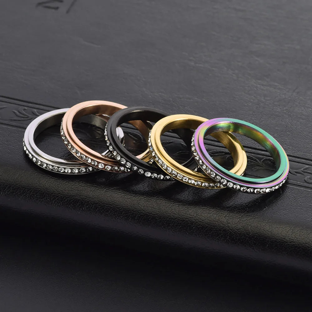 Stainless Steel Fidget Anxiety Ring | Spinner Band with Cubic Zirconia