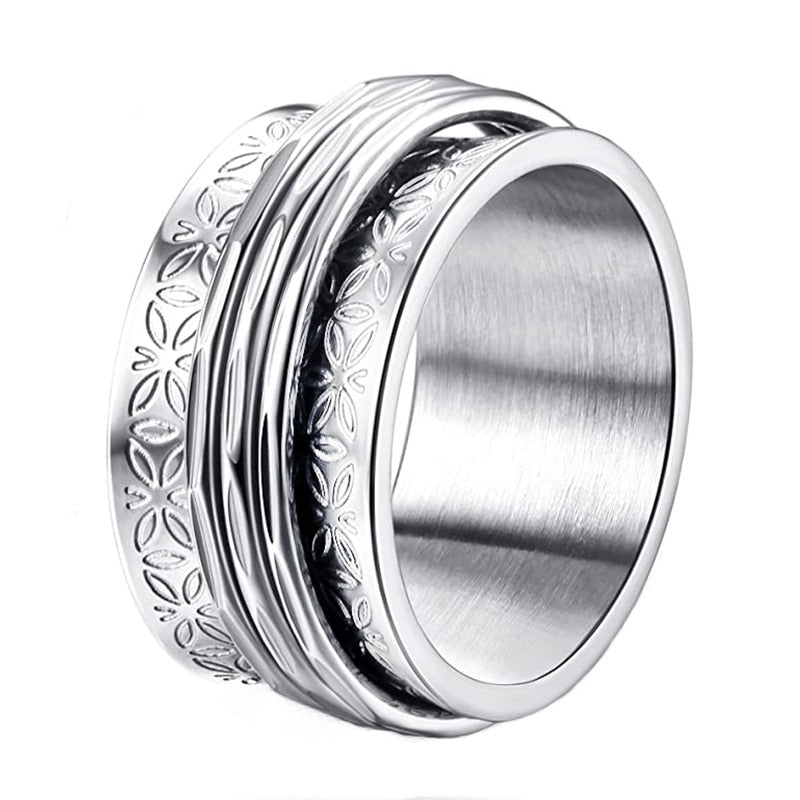 Stainless Steel Wide Band Anxiety Fidget Ring