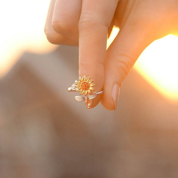 Sunflower Bee Anxiety Fidget Ring