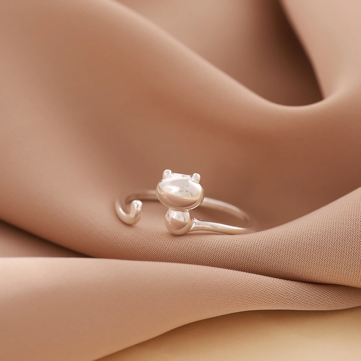 925 Sterling Silver Cute Cat Ring