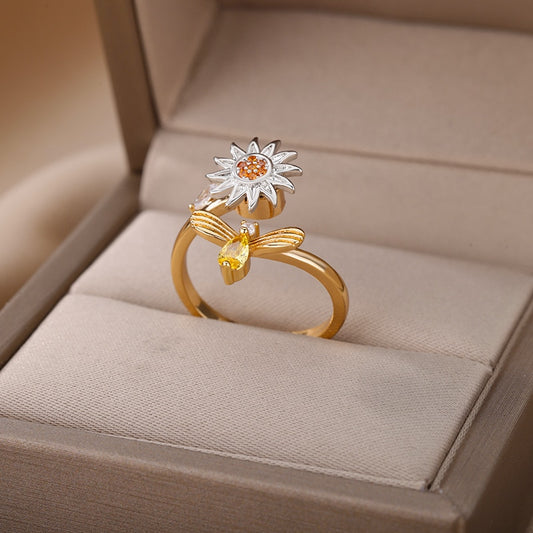 White Wildflower Fidget Ring