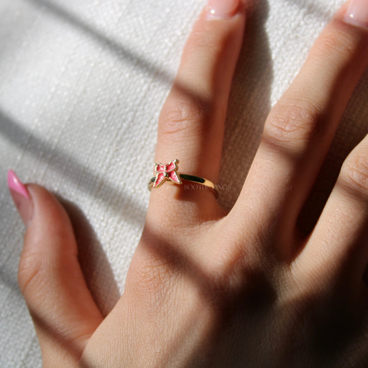 Pink Butterfly Anxiety Fidget Ring - Adjustable