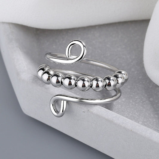 Adjustable Fidget Bead Ring - Sterling Silver Handmade Band