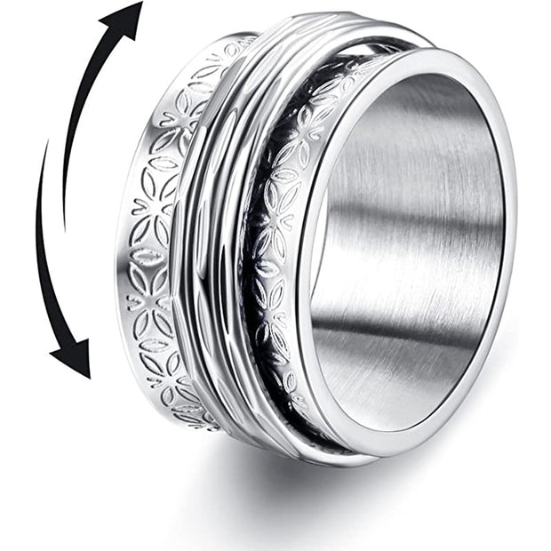 Stainless Steel Wide Band Anxiety Fidget Ring